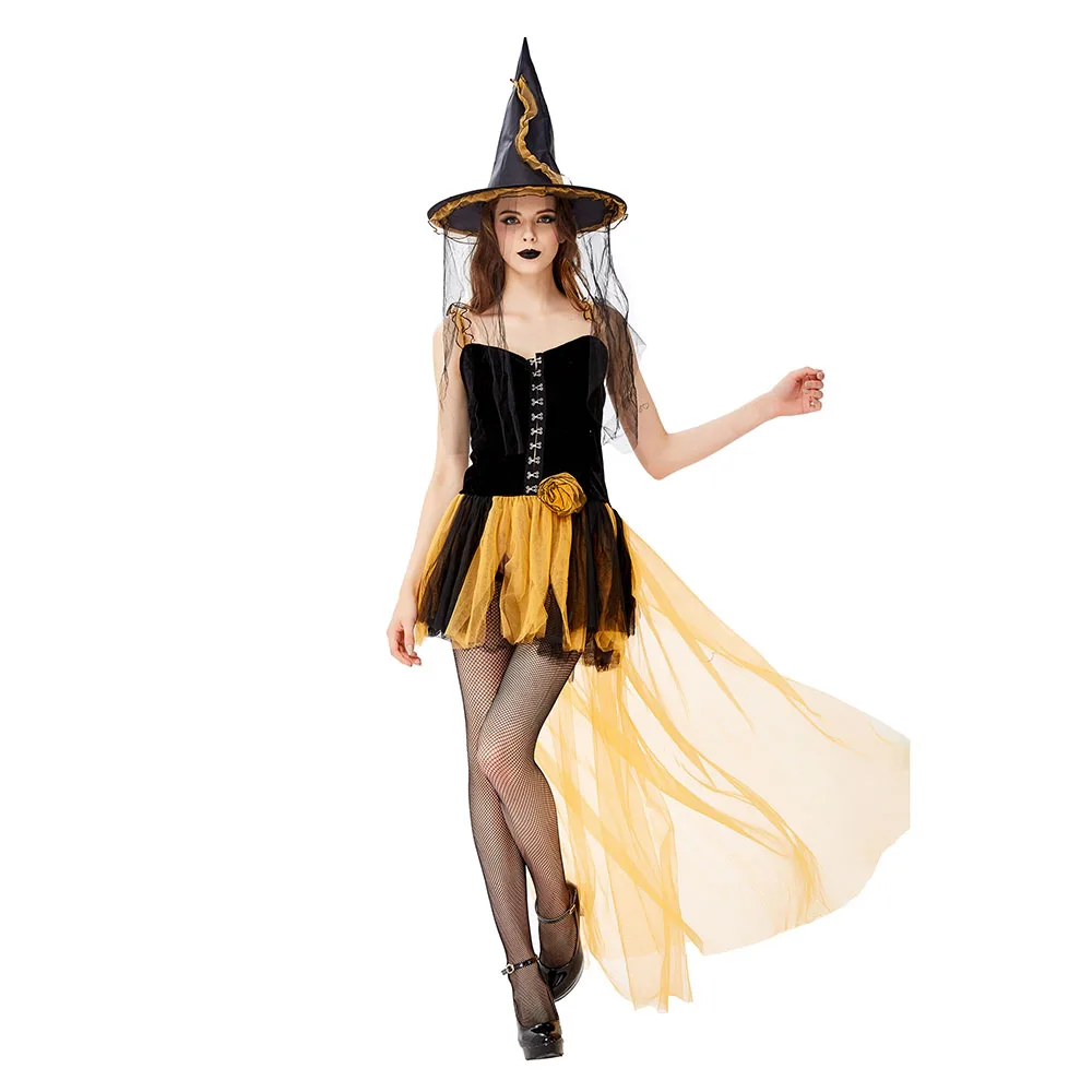 Женский сексуальный костюм ведьмы на Хэллоуин для взрослых волшебницы с хвостом