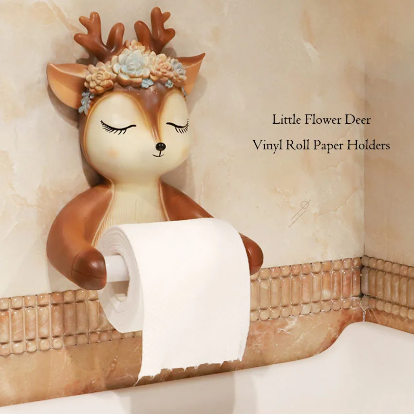 

Cute Cartoon Deer Toilet Paper Holders Creative Animal Wall Mounted Hanging Roll Paper Shelf Bathroom Tissue Box Storage Rack