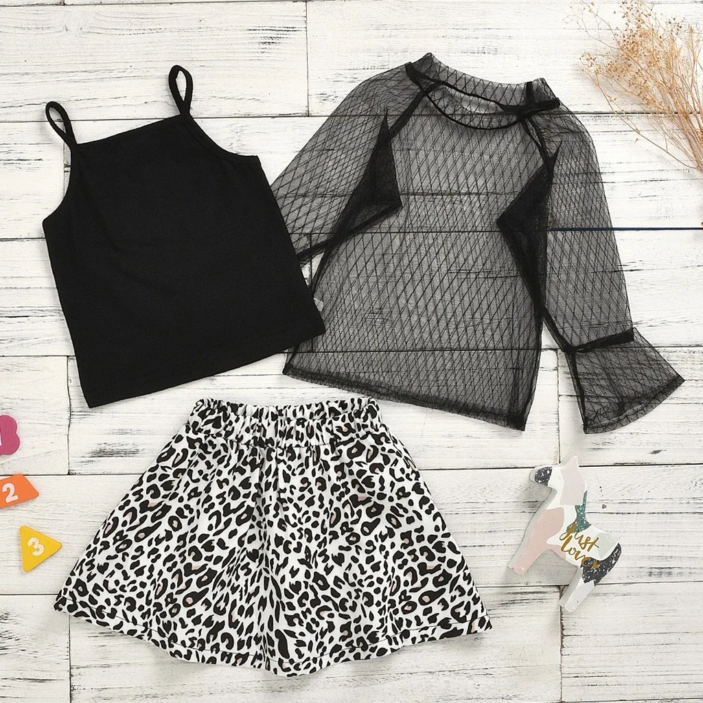 Черные топы на подтяжках для девочек Короткая юбка с длинными рукавами и