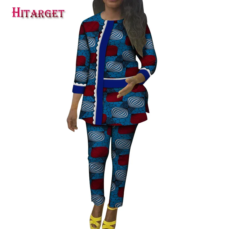 

African Clothing 2020 fashion Women 2 Pieces Sets Long Top+long Pants Suit for Women Dashiki Batik Print Pure Cotton WY5515