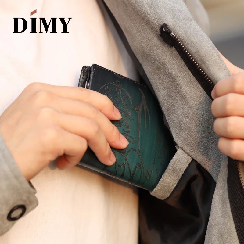 2019 Dimy wallet men's leather short new ultra-thin short leather wallet large capacity multi-function wallet