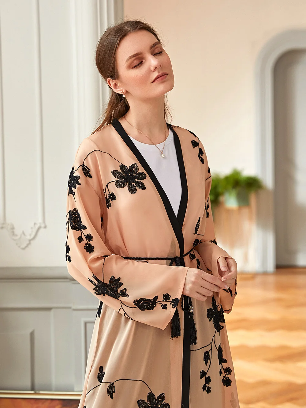 

Chiffon Embroidered Cardigan Robe Open Abaya Islamic Clothing for Women Muslim Fashion Women