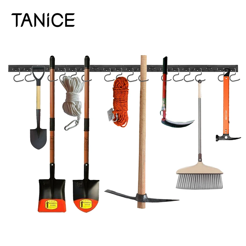 

TANiCE 64 Inch High Quality Aluminum Wall-Mount Garage Tool Organizing Rack Adjustable Mop Broom Rack Tool Wall Rack For Garden