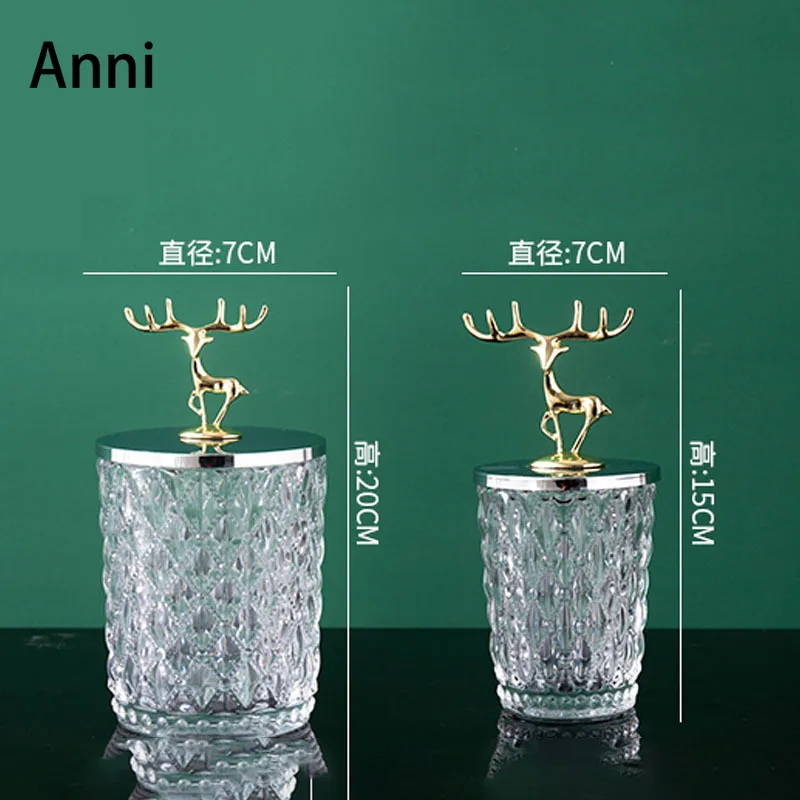 

European Transparent Crystal Glass Bottle Gilded Deer Decorative Candy Snacks Storage Jars with Lid Home Living Room Decoration
