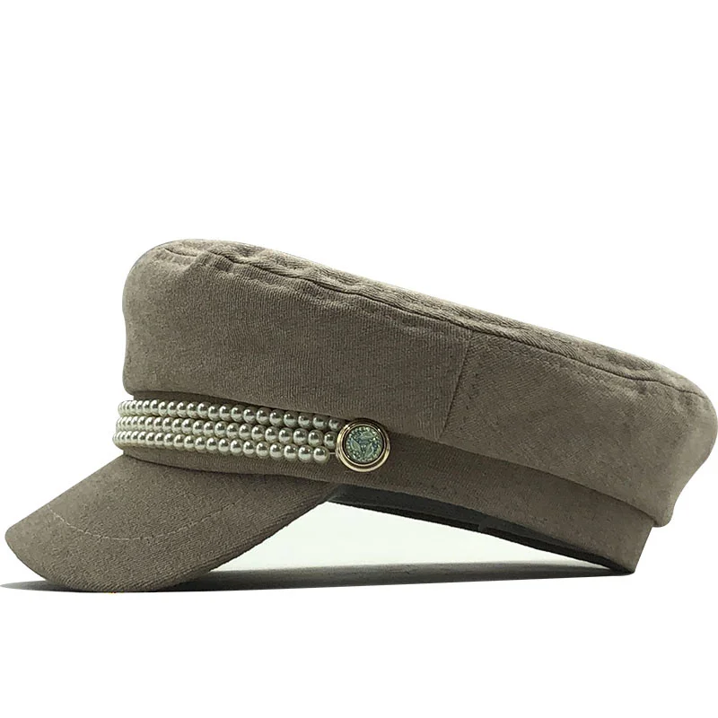 Женский Повседневный берет из хлопка осенне-зимний однотонный с жемчужинами 2020