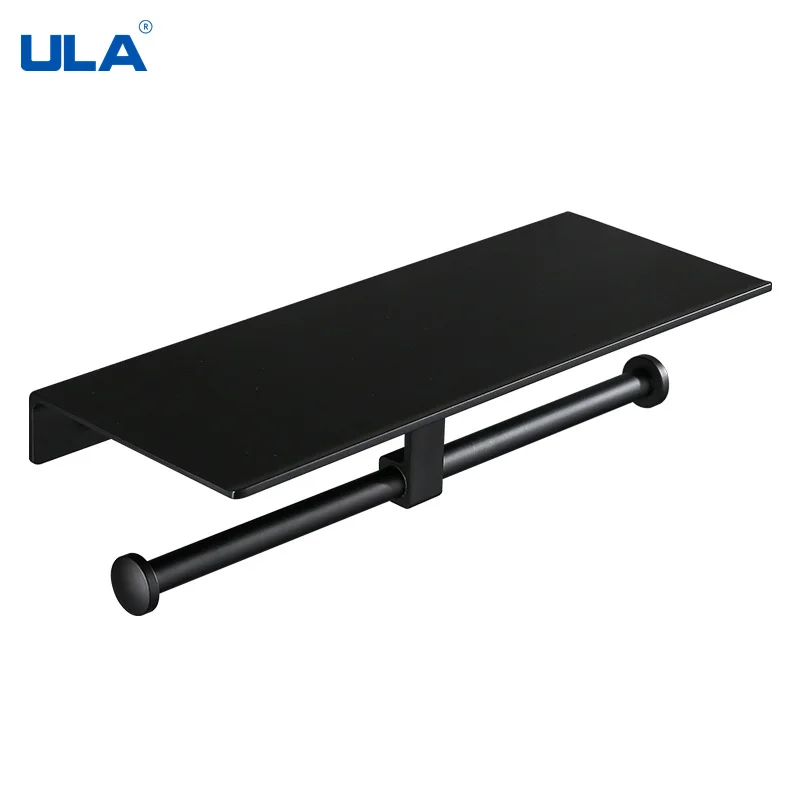 ula matte black double paper holder wall mounted tissue hanger phone rack toilet shelf space bath accessories rack organizer free global shipping