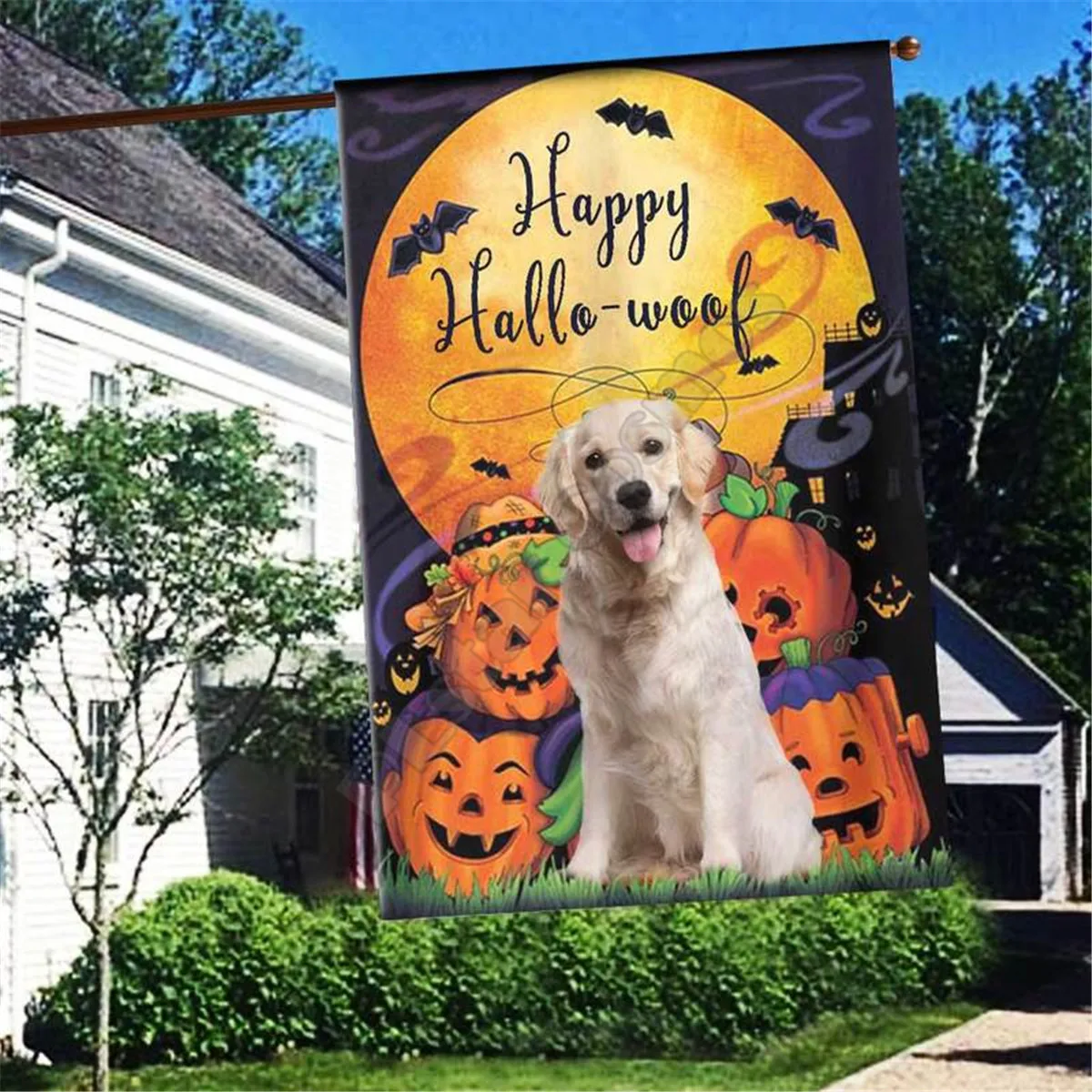 Счастливая фотография 3D полная печать садовые флаги подвесной домик флаг