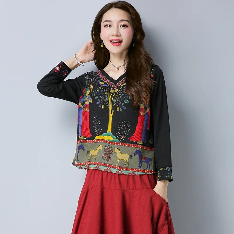 Блузка женская с этническим принтом V образным вырезом TA2166|Топы| |