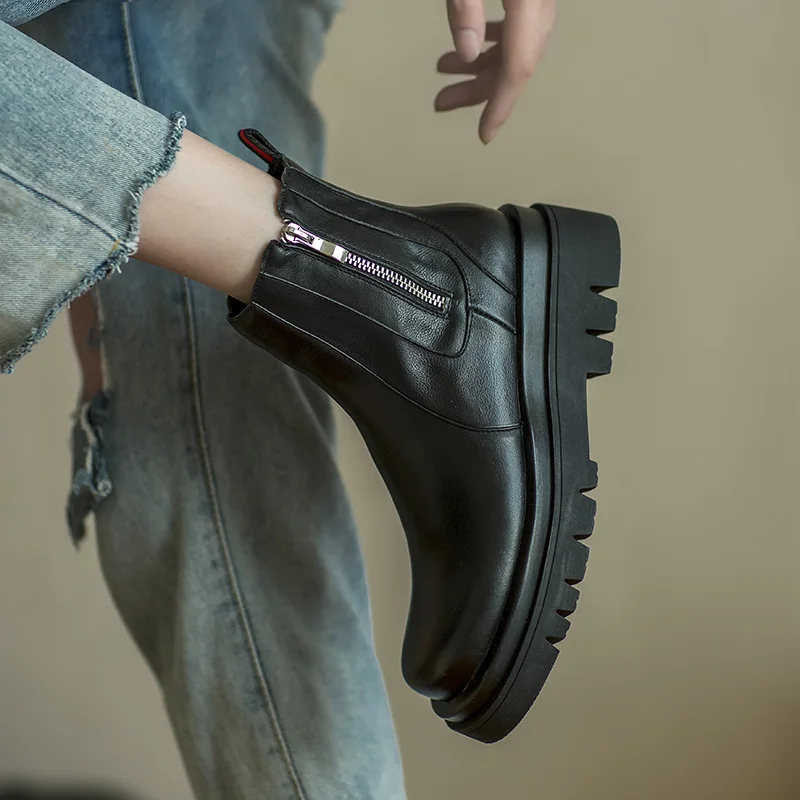 Женские ботильоны из натуральной коровьей кожи Mordoan на толстой подошве в