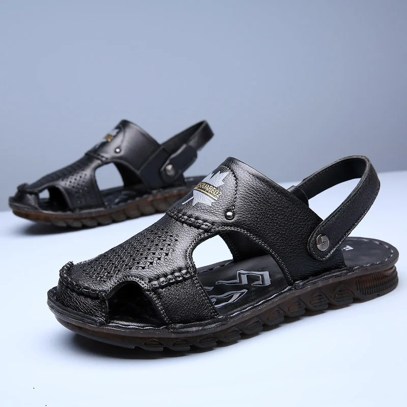 2021 Summer Sandals Men Slippers Summer Casual Leather Flat Shoes Soft Comfortable Beach Sandals Big Size