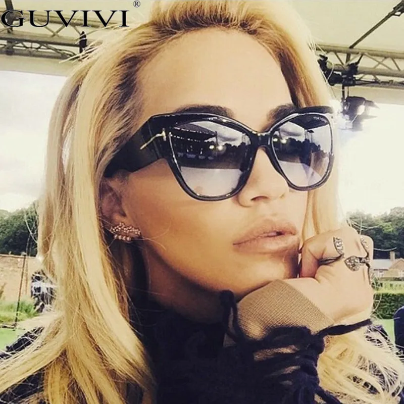 Женские винтажные солнцезащитные очки кошачий глаз большие черные затемненные с