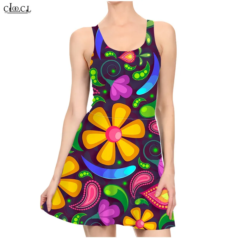 

CLOOCL Paisley National Flower Dress Fashion 3D Print Female Sleeveless Gown Sexy Streetwear Women's Clothing