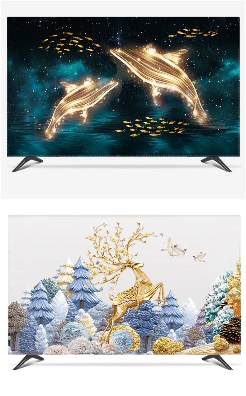 1"-80" 22 дюймов 75 дюймов экран lcd tv PC чехол декоративный капюшон занавеска пейзаж Золотой северный олень, новогодняя елка волна Луна водонепроницаемый синий
