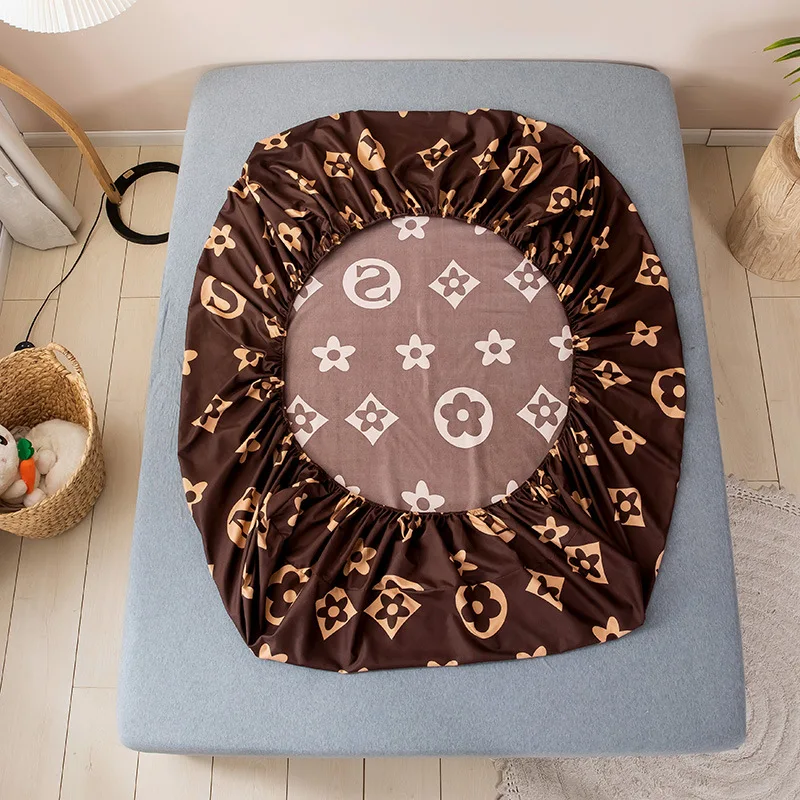 

Bed Sheet with Fashion Brand Coffee Letter Printed Fitted Sheet Pillowcases 3pcs Mattress Protector Cover Twin Queen King Size