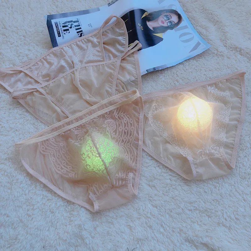 Sexy Bare Sleeping Lace Transparent Temptation Adult plus Size Underwear Ice Silk Men's Briefs underwear men sexy  mens sexy