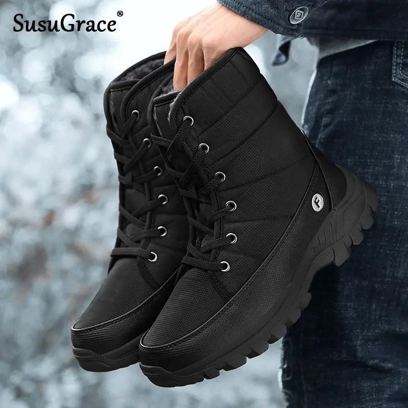 

Susugrace Winter Casual Men Boots Outdoor Warm Women's Winter High Boots Brand Fashion Plush Boots for Couple Hot Sale Quality