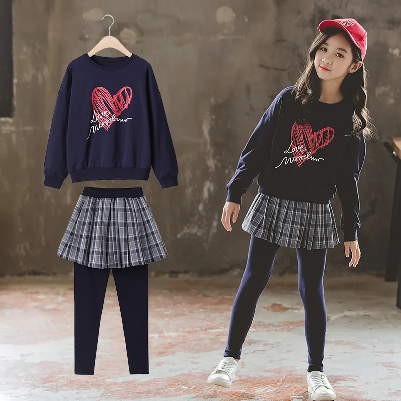 

Girl Cotton Clothes Set Cartoon Sweatshirt+Skirt Pants 2PCS Girls Kids Sweatshirts Long Sleeve O-neck Cute Sweater