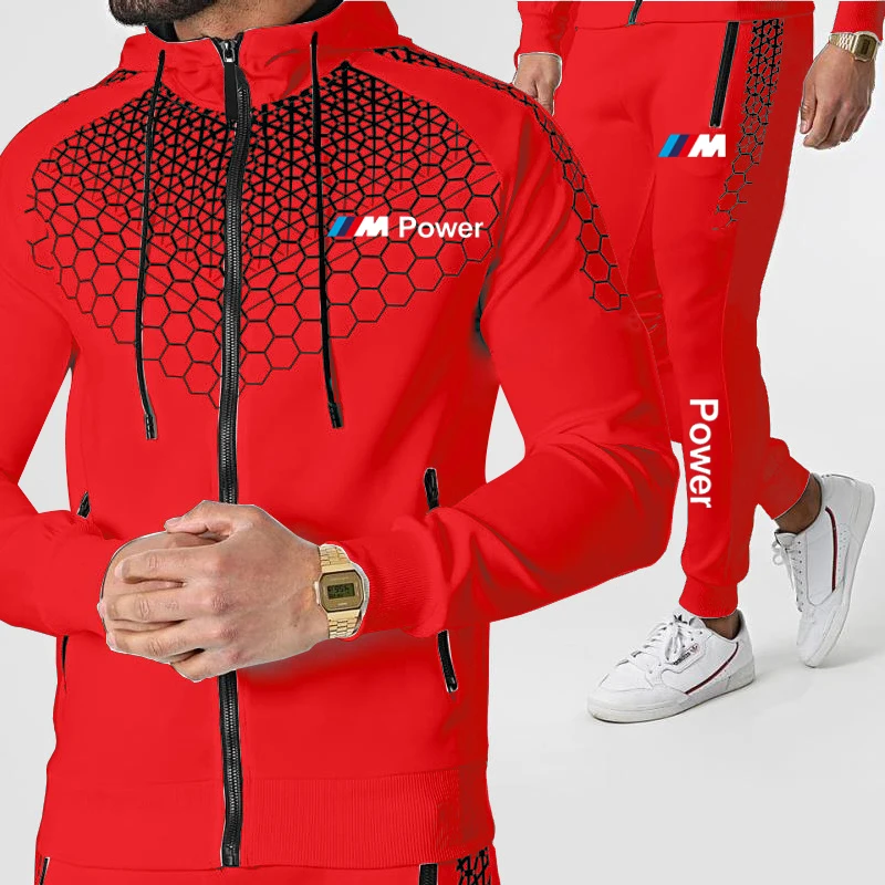 

2021 Men Casual Sets for Winter Splice Jogger Tracksuit Zipper Hoodies+Pants 2PC Sets Men's Sportswear Sport Suit Clothing