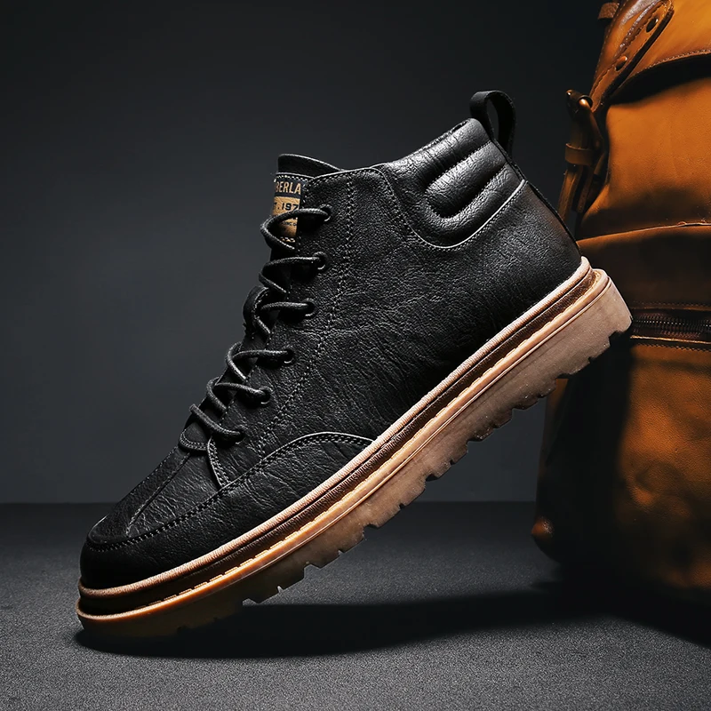 

Men's Leather Mid-Top Shoes Fashion Thick Bottom Oxford Shoes British Breathable Casual Shoes Quality Trend Men Lace-Up Shoes