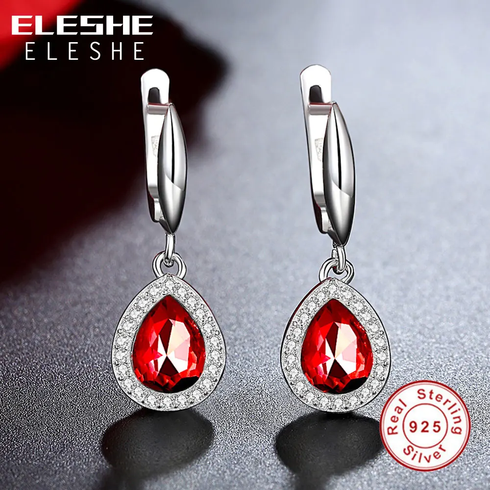 ELESHE, модные, 925 пробы, серебряные серьги для женщин, синие, Сияющие, каплевидные, Кристальные, серьги-гвоздики для женщин, свадебные ювелирные изделия, подарок