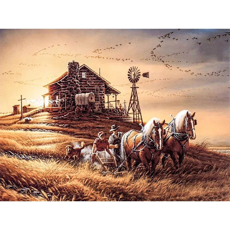 

Full Square Round 5D DIY Diamond Painting Farm Wheat Field Imitation Diamond Embroidery Horse Cross Stitch Style Home Decor R73