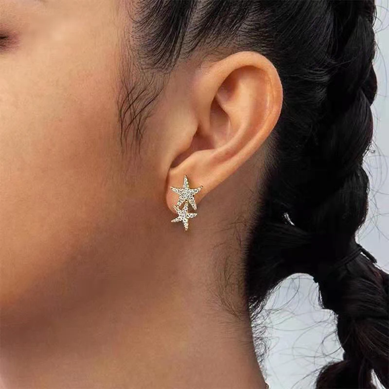 

Fashion jewelry new beautiful five-pointed star decoration golden ladies earrings luxury and romantic jewelry gifts for women