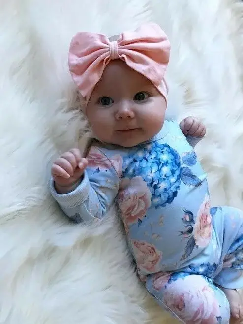 Spring Autumn Blue Infant Baby Girl Floral Romper Bodysuit Jumpsuit+Headband Clothes Outfit | Детская одежда и обувь