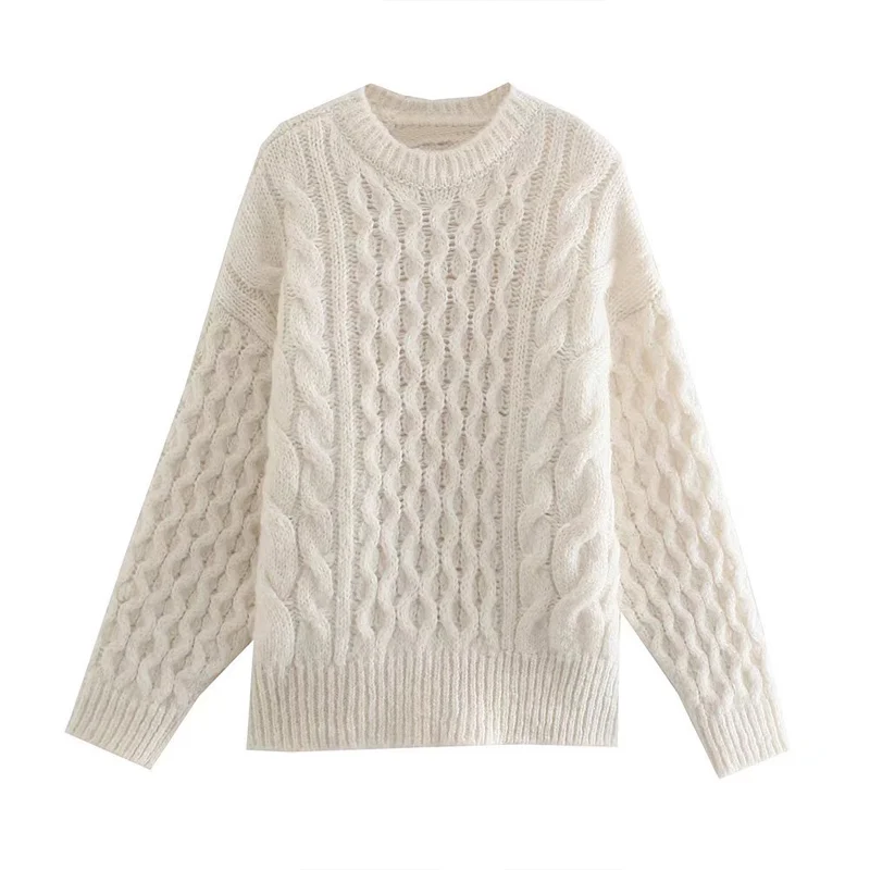 

Women Autumn Loose Pullover Sweater 2021 Fashion Knitting O-Neck Solid Female Elegant Casual Street Ribbed Sweater Clothes