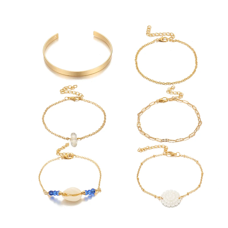 Женский многослойный браслет HuaTang белый с кристаллами в виде ракушек пляжные