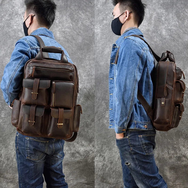 Luufan мужской рюкзак из натуральной кожи большой объем подходит для ноутбука 16