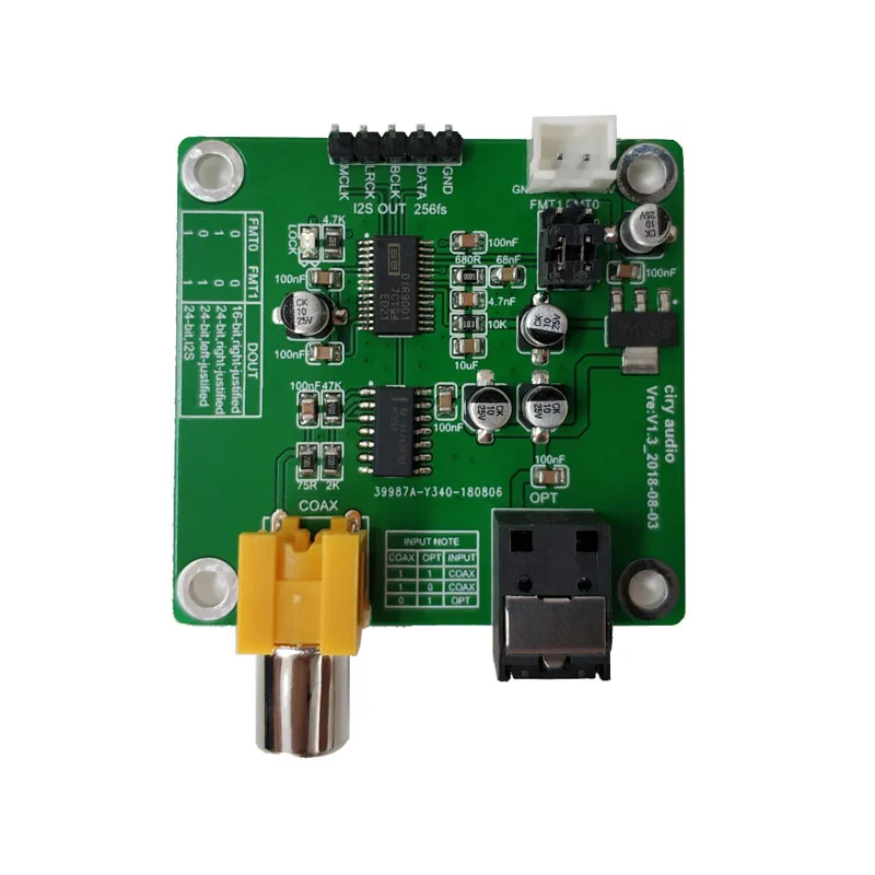 

Latest DIR9001 Fiber Coaxial Receiver Module SPDIF to I2S Sample rate Assembled Board 24Bit 96kHz