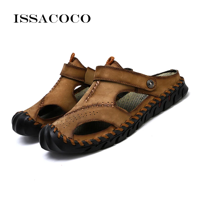 

Summer Men Casual Shoes Sandals Slippers Genuine Leather Shoes Flat Sandals Beach Slip On Shoes Men Huaraches Man Homme 38-48