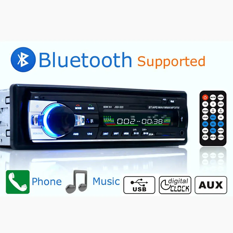Bluetooth Handfree Автомобильный Радио MP3 аудио плеер FM/USB/SD/Aux In 1Din In Dash 12 в стерео пульт дистанционного управления Автоэлектроника сабвуфер