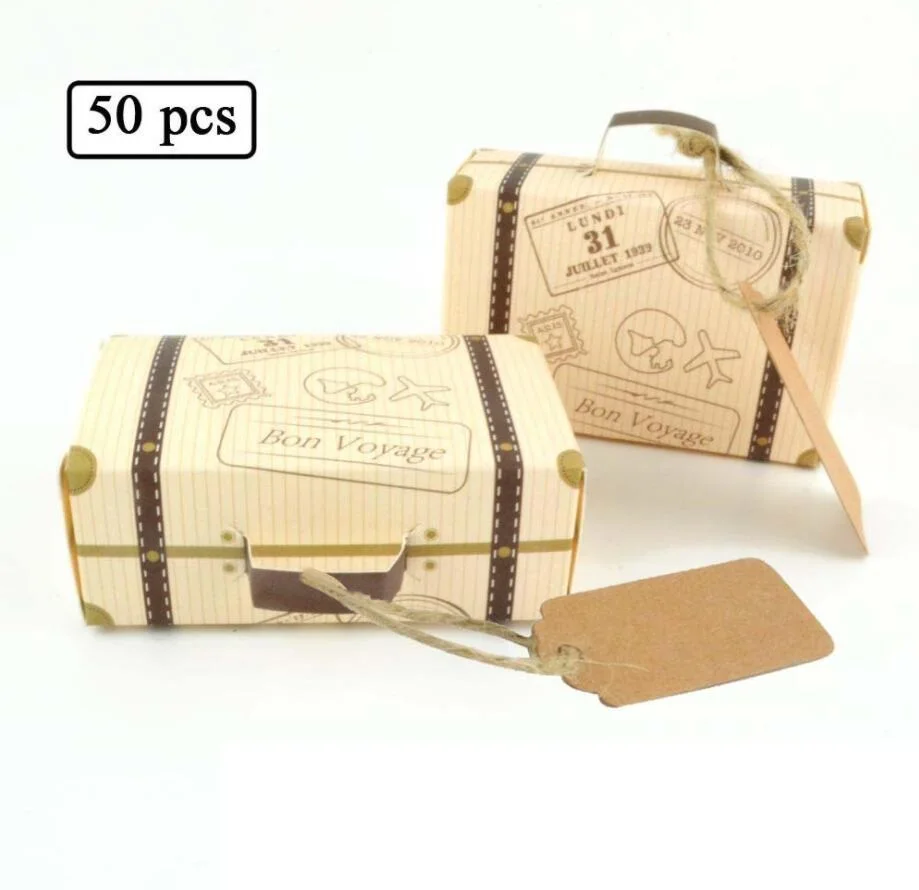 50pcs Mini Suitcase Kraft Candy Box Bonbonniere Wedding Gift Boxes Travel Themed Party for Anniversary Birthday Baby Shower | Дом и сад