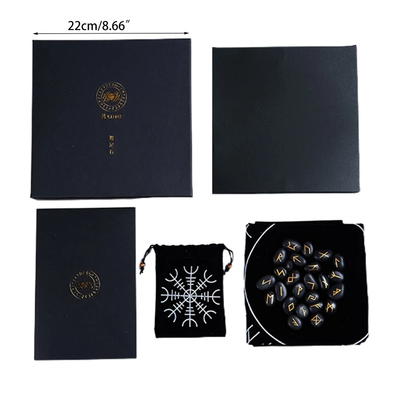 

OOTDTY 25 Pcs/Set Natural Healing Witchcraft Crystal Viking Rune Stones Divination Carved Energy Gemstones Amulet Sign