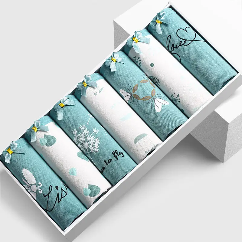 7pcs/lot Women Panties Sexy Cotton Underwear Cute Cartoon Printed Mid Rise Intimate Briefs Breathable Underpants Lingerie | Женская