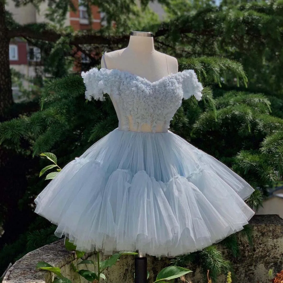 

Violet Cute Spaghetti Strap Halter Elegant Evening Dresses Tulle Ruffles V-Neck Princess Skirts Custom Made