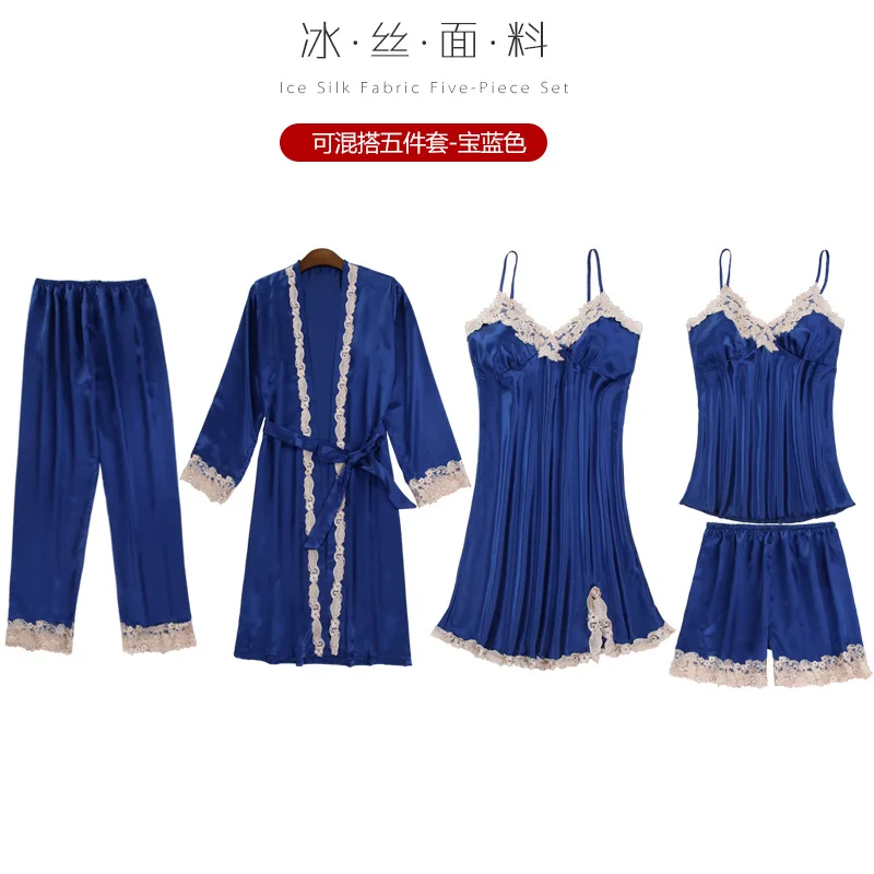 

5 Pieces Sets Women Pajama Set Sexy Lace Satin Sleepwear Women Pajamas for Women Pajama Pyjama Casual Sleep Lounge