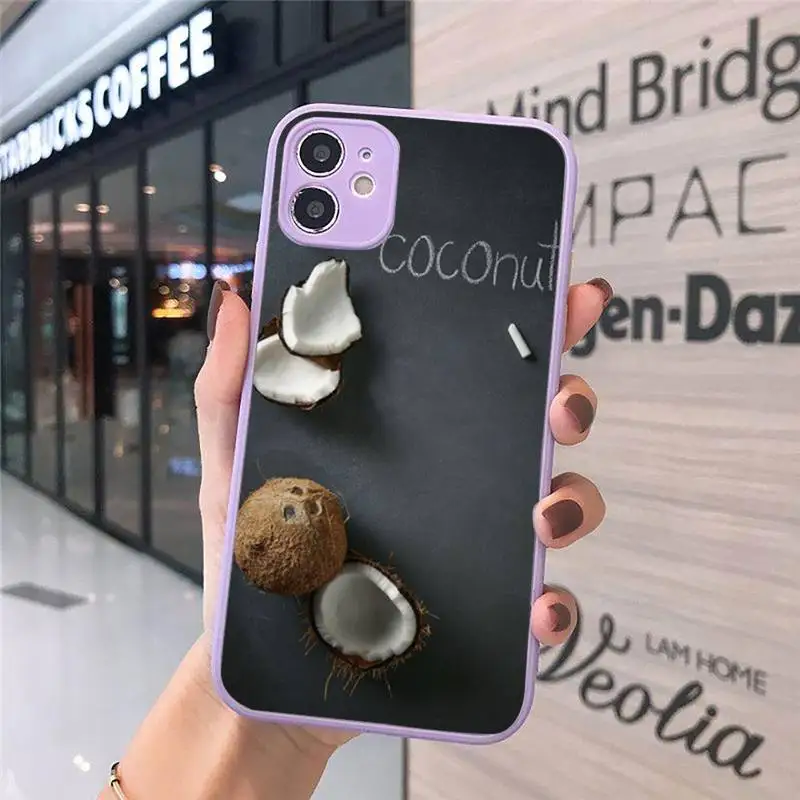 

summer cool coconut Phone Cases Matte transparent For Purple iPhone 12 Mini 11 Pro XR XS Max 7 8 Plus X Back Cover