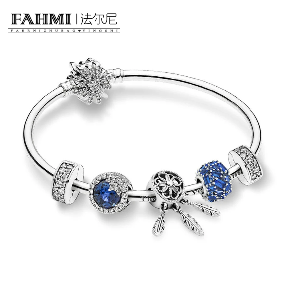 

2020 100% 925 Sterling Silver ZT0208 Flashing Ice Crystal Winter Bracelet Set 797746NSBL Blue Chiselled Elegance Charm Original