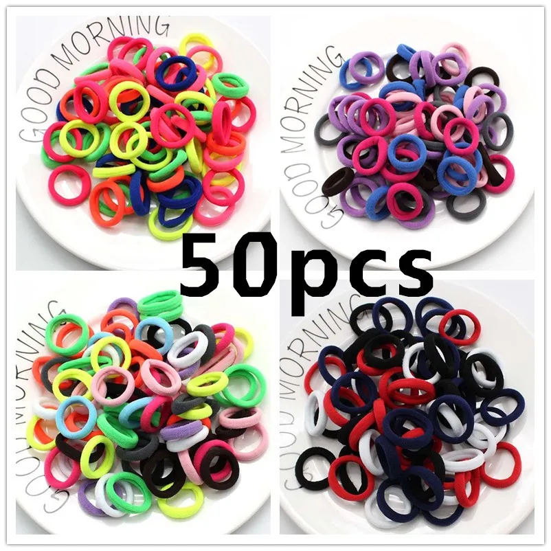50 шт./лот Детские эластичные резинки для волос ярких цветов мини резинка девочек