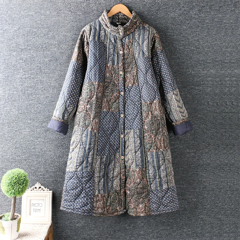 

2020 new winter clothes sweet fresh stand collar printed cotton padded jacket for women