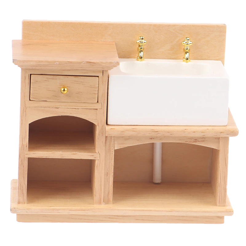 

1/12 миниатюрный деревянный умывальник шкаф с керамической ручной раковиной мебель для кукольного домика ванной комнаты или кухни украшения