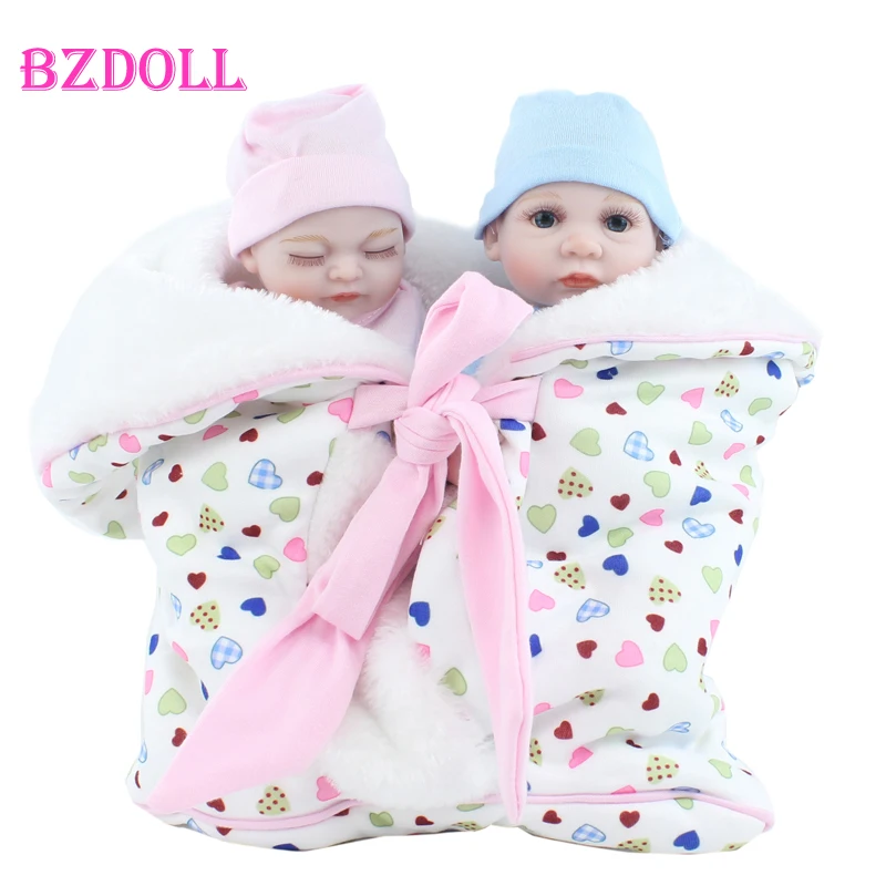 

11 Inch Full Silicone Body Reborn Boy Girl Twins Doll Boneca Lifelike Soft Vinyl Mini Babies Child Birthday Gift Bathe Toy