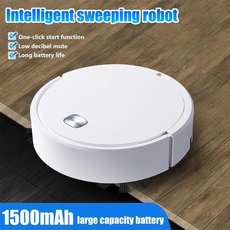 Robot Vacuum Cleaner 1800Pa Suction, 100 min Runtime, Quiet, Slim, Ideal for Pet Hair, Carpets, Hard Floors (White)