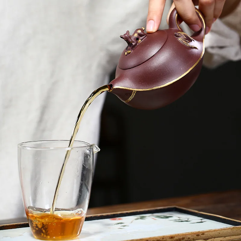 

Yixing famous purple clay teapot handmade purple clay Fulu teapot household kungfu tea set household goods