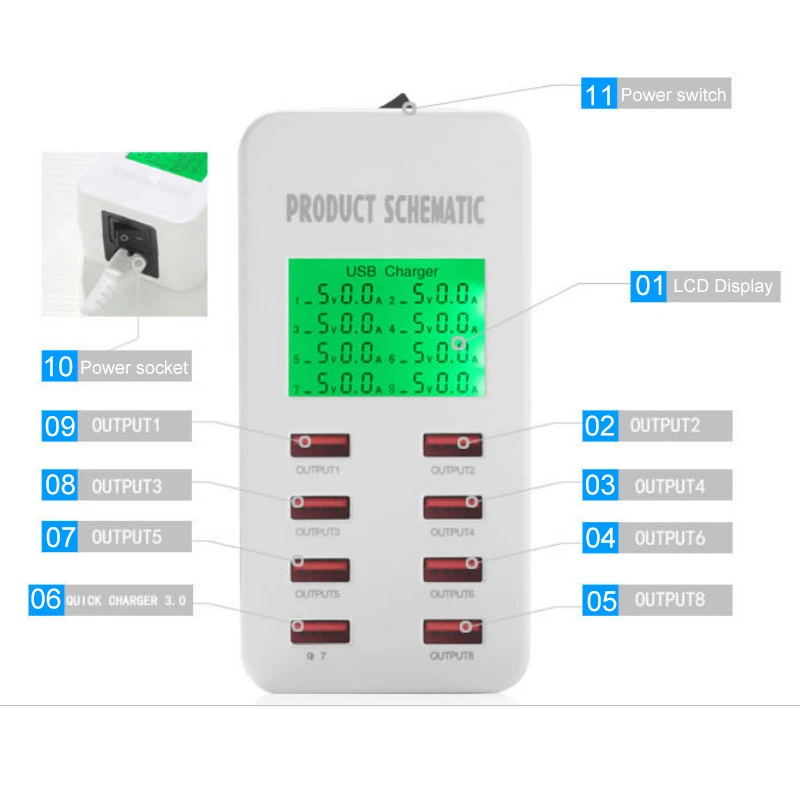 USB Зарядное устройство Smart 8 Порты и разъёмы s Настольный по ограничению на