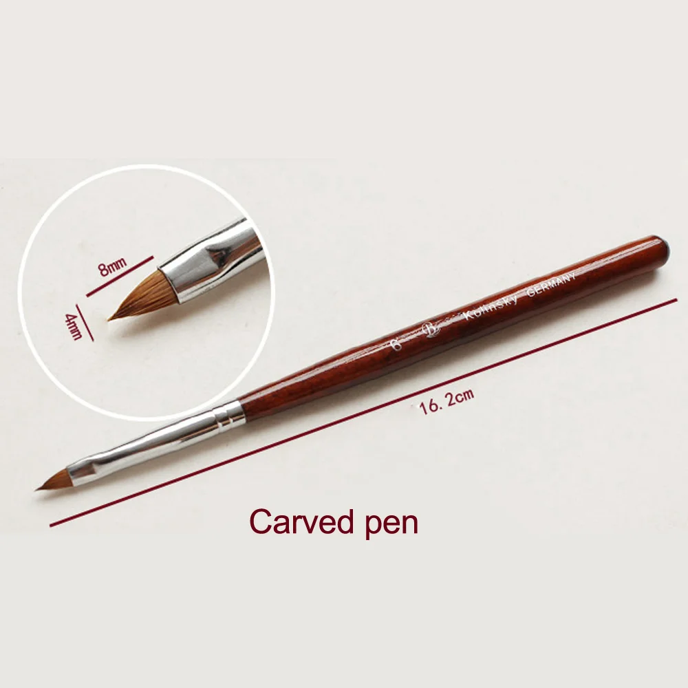 

Round/Flat Head #6/8/10 Carved/Crystal Optional Pen Nail Art UV Gel Brush Kolinsky Hair Wooden Handle Manicure Powder Paiting