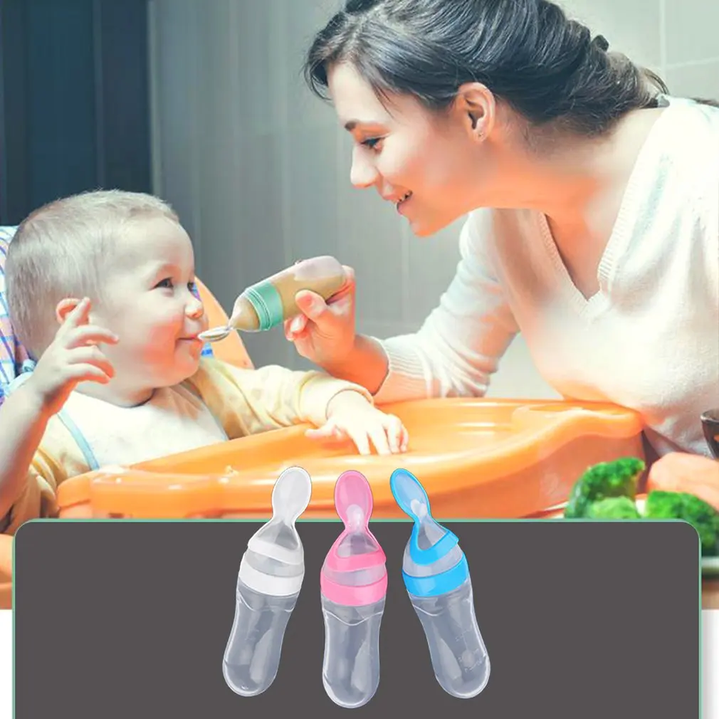 

Baby Squeezing Feeding Spoon Silicone Training Scoop Rice Cereal Food Supplement Feeder Safe Tableware Medicine Extrusion Tools