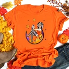 Футболка женская хлопковая с коротким рукавом, с рисунком апельсиновой Луны, одежда для Хэллоуина, топ с рисунком ведьма
